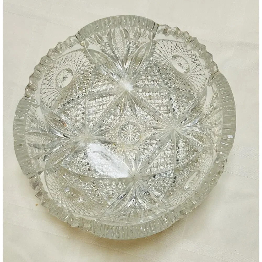 Vintage Brilliant Imperial NuCut Glass Crystal Bowl Sawtooth Edge 7 inches‎